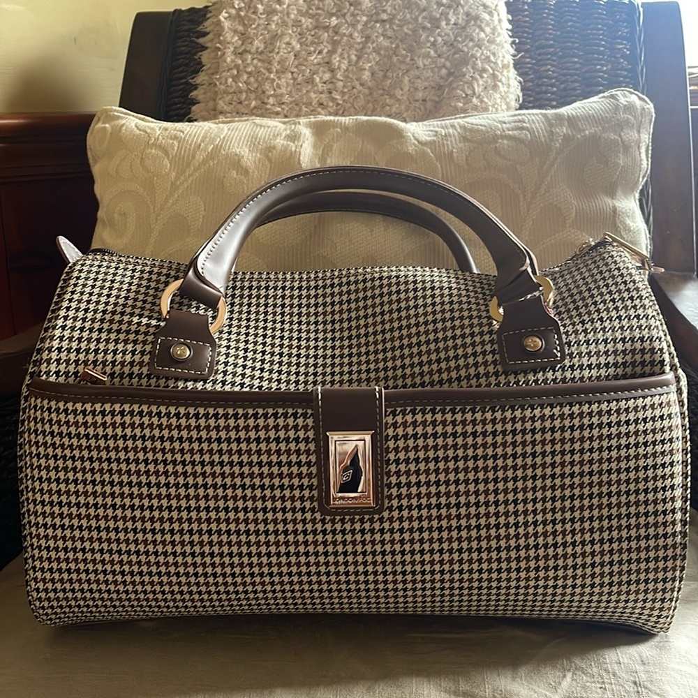London Fog small travel duffle bag brown black cream hounds tooth